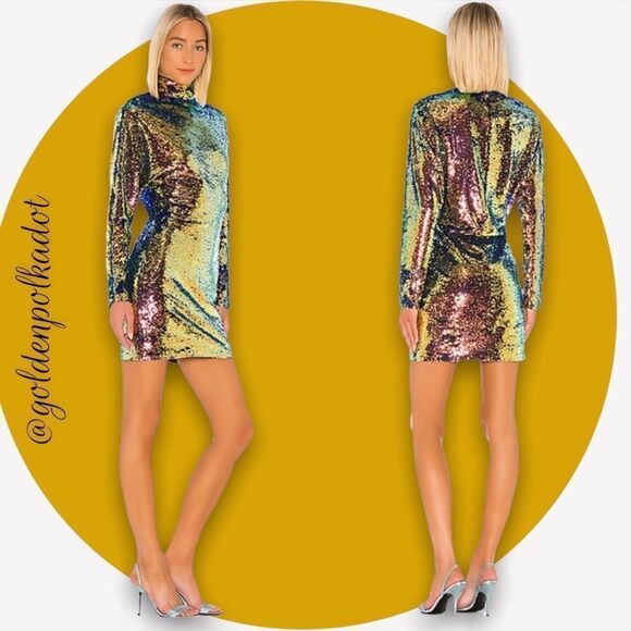 RTA Barbie Holographic Metallic Bronze Tangerine Yellow Mini New Years Dress NEW - Picture 4 of 16